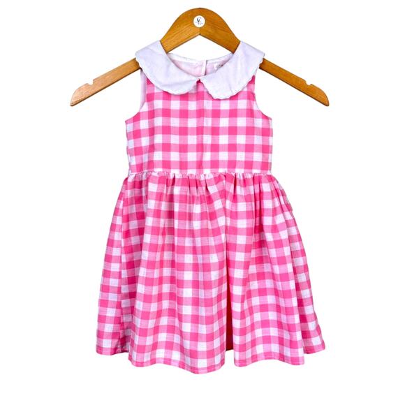 Tahari Girl Toddler Bubblegum Pink & White Checkered Peter Pan Collar Dress - Picture 1 of 7